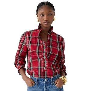 J. CREW | NWT Cottage top in red plaid organic cotton poplin, Size 6